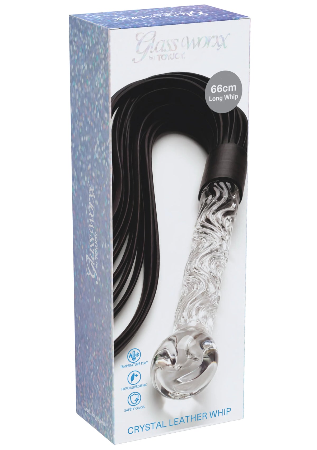 Bestel: Crystal Leather Whip ToyJoy Glass Worxx - bij Happytoys.nl, happytoys.be, Happytoys.ae: erotische sex webshop | liever Happy dan Easy ⭐⭐⭐⭐⭐