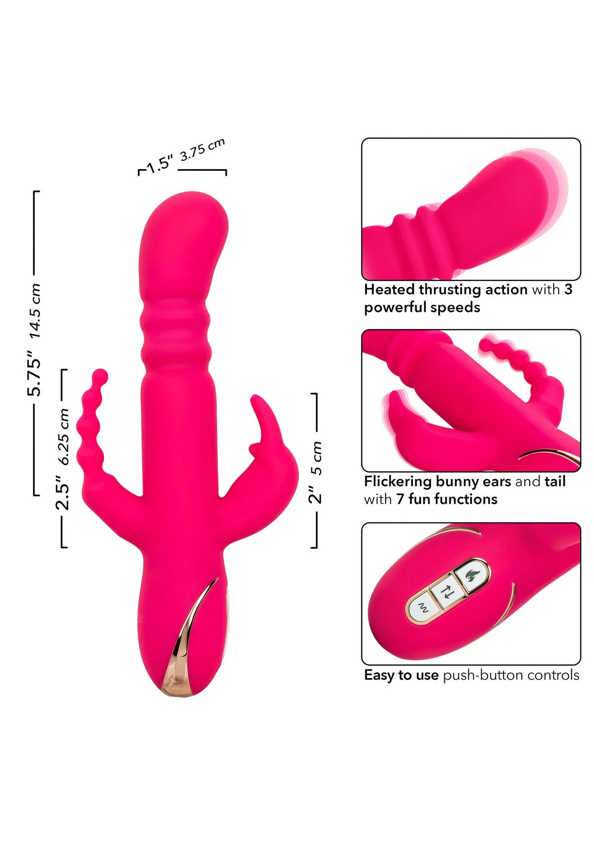 Bestel: Heated Silicone Triple Rabbit by CalExotics - bij Happytoys.nl, happytoys.be, Happytoys.ae: erotische sex webshop | liever Happy dan Easy ⭐⭐⭐⭐⭐