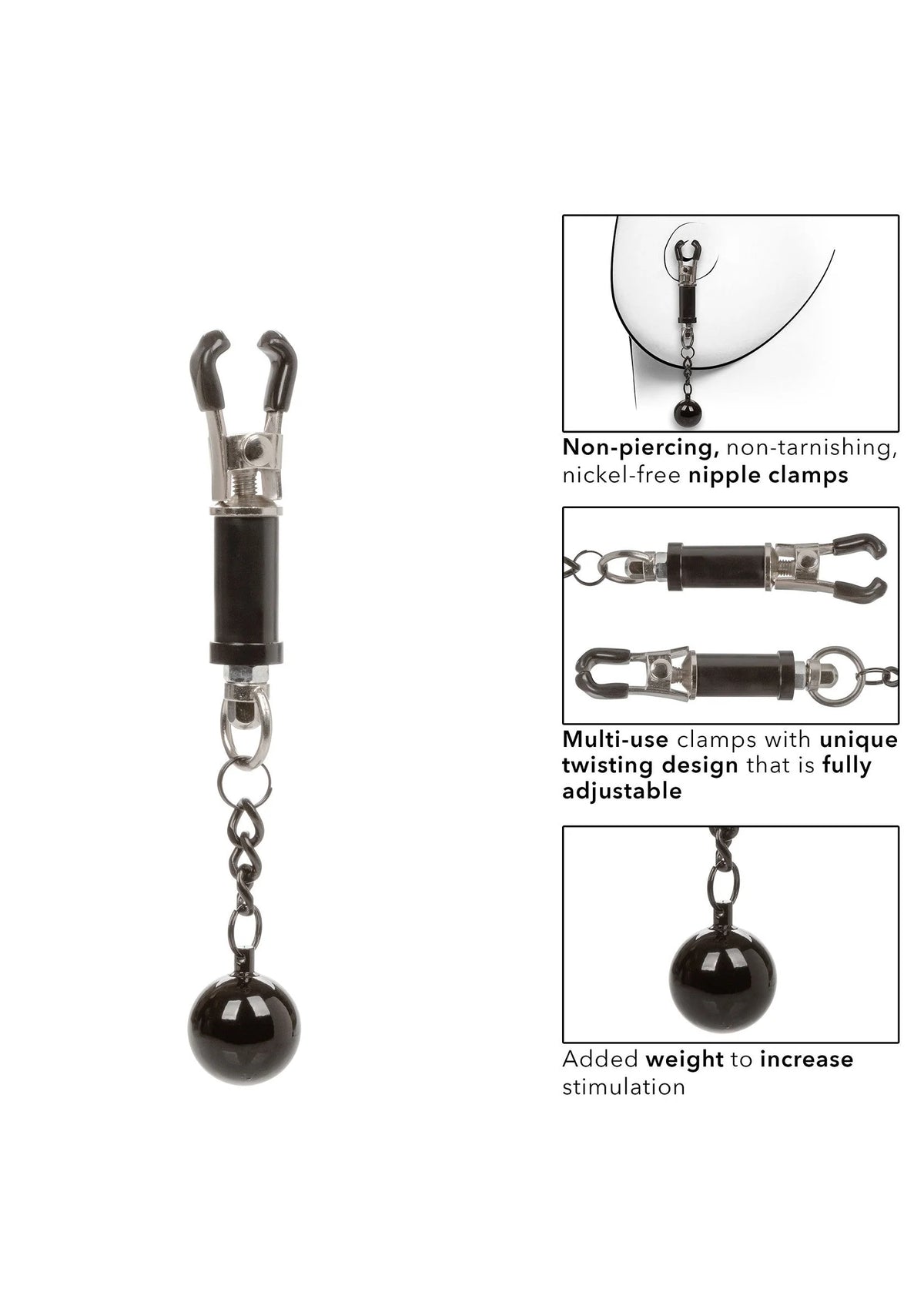 Bestel: Nipple Grips Weighted Twist Nipple Clamps by CalExotics - bij Happytoys.nl, happytoys.be, Happytoys.ae: erotische sex webshop | liever Happy dan Easy ⭐⭐⭐⭐⭐