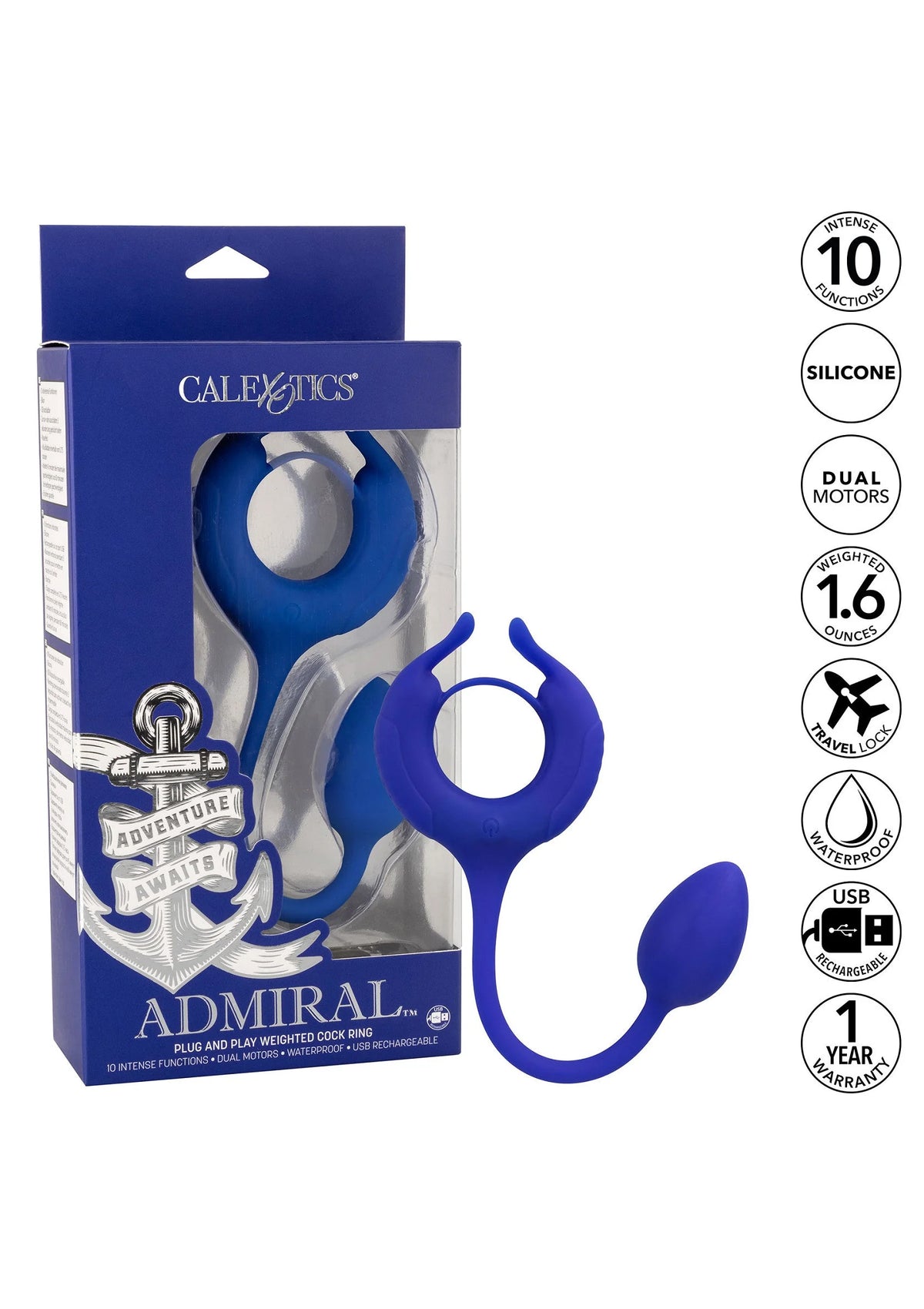 Bestel: Admiral Plug and Play Weighted Cock Ring by CalExotics - bij Happytoys.nl, happytoys.be, Happytoys.ae: erotische sex webshop | liever Happy dan Easy ⭐⭐⭐⭐⭐