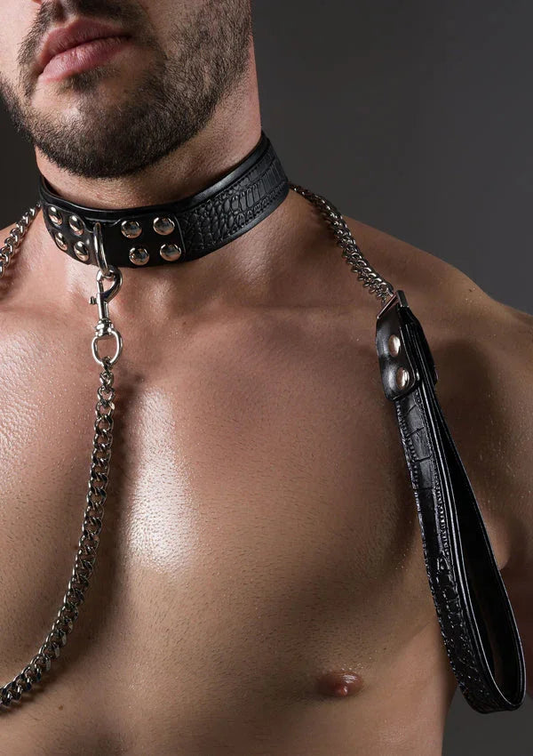Bestel: Croc - Embossed Collar & Leash by Feros Avanza - bij Happytoys.nl, happytoys.be, Happytoys.ae: erotische sex webshop | liever Happy dan Easy ⭐⭐⭐⭐⭐ - Default Title - 24032 - BLACK