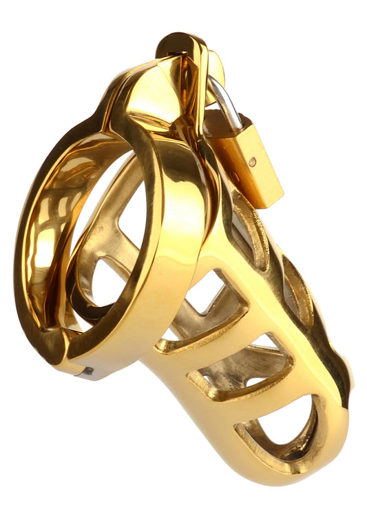 Bestel: Brutal Chastity Cage Gold by Mr. Steel - bij Happytoys: de erotische sex webshop | liever Happy dan Easy ⭐⭐⭐⭐⭐