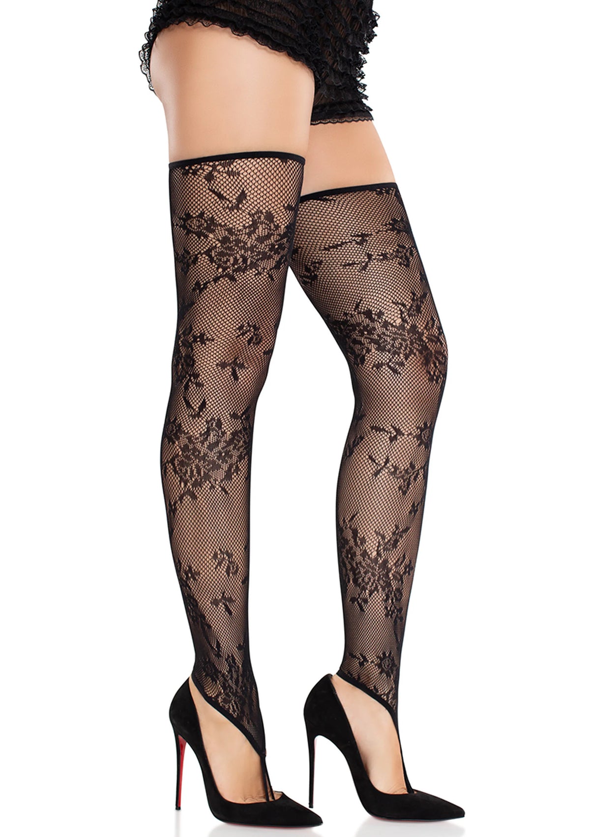 Bestel: Floral Net Toe Loop Footless Thigh Highs by Leg Avenue - bij Happytoys: de erotische sex webshop | liever Happy dan Easy ⭐⭐⭐⭐⭐