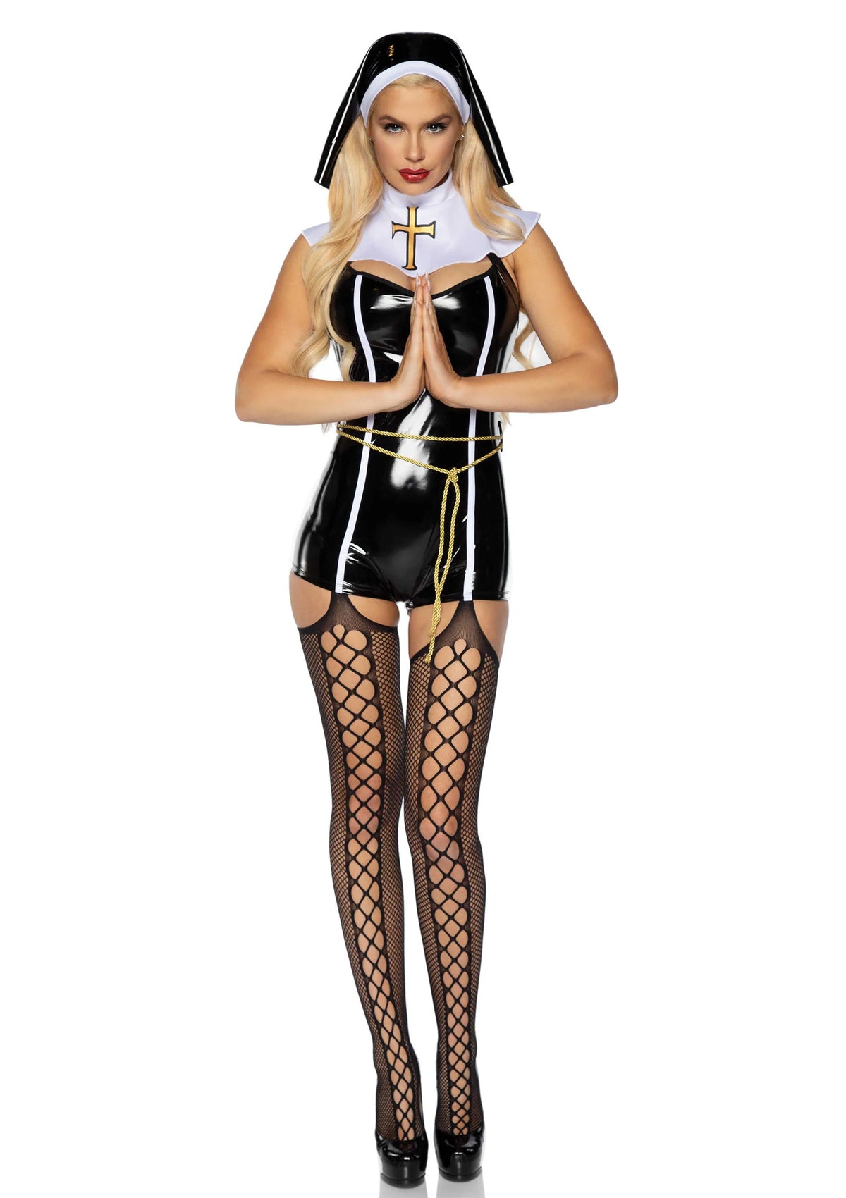 Bestel: Vinyl Sinful Sister Romper - bij Happytoys.nl, happytoys.be, Happytoys.ae: erotische sex webshop | liever Happy dan Easy ⭐⭐⭐⭐⭐ - Default Title - 88229 - BLACK - L