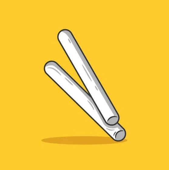 Illustration of two white cylindrical sticks crossing against a yellow background