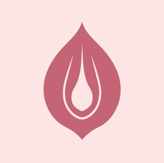Minimalist pink and mauve vulva illustration on light pink background, sexual health and empowerment art