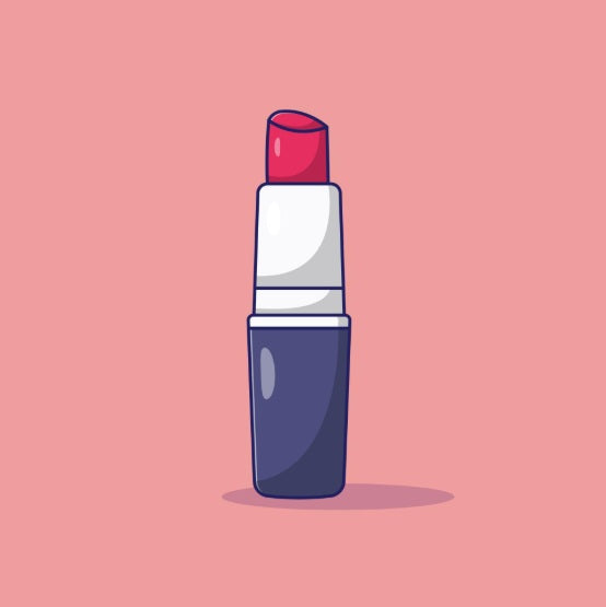 Illustration of red lipstick with a black and white tube on a pink background