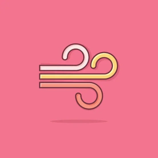 abstract symbol of three curved colored lines representing air or wind on pink background
