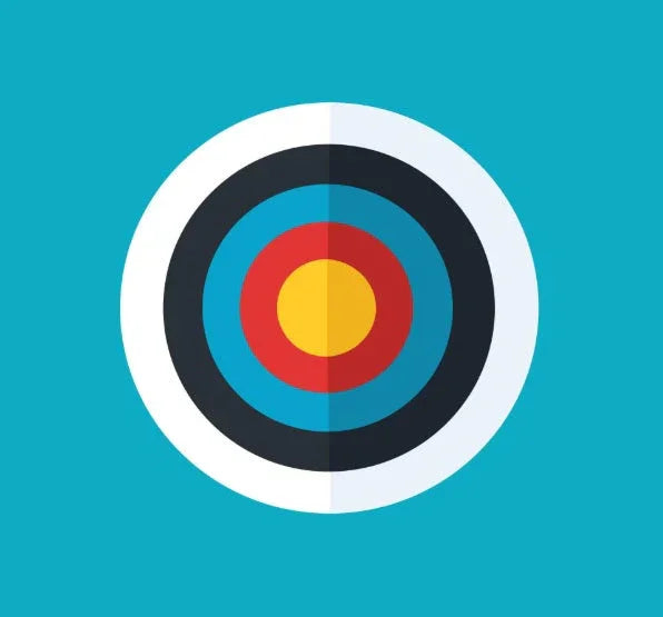 colorful archery target with yellow, red, blue, black, and white rings on blue background