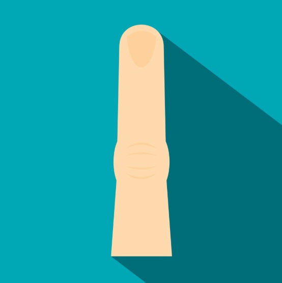 Illustration of a beige finger-shaped vibrator on teal background with long shadow