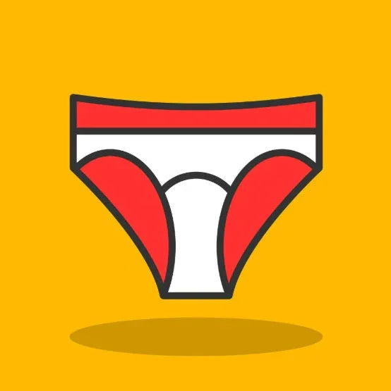 Red and white women's underwear icon on yellow background