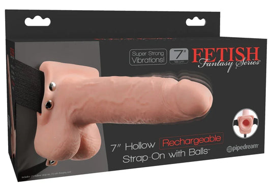 7" Hollow Rechargeable Strap-on with Balls - Happytoys Sexshop: Toys for Feeling Happy & Easy 😊 - Discreet geleverd