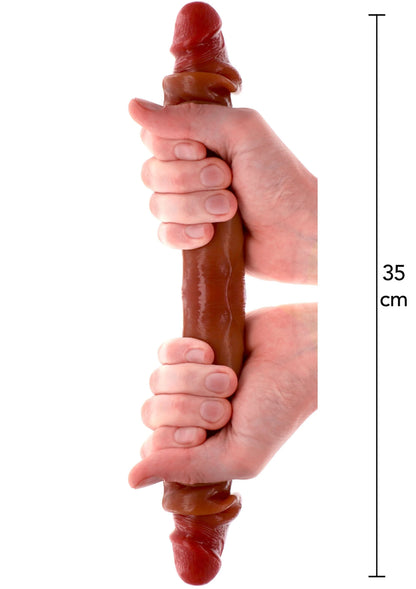 Bestel: Get Real Silicone Foreskin Double Dong 35 cm by ToyJoy - bij Happytoys.nl, happytoys.be, Happytoys.ae: erotische sex webshop | liever Happy dan Easy ⭐⭐⭐⭐⭐ - Default Title - 11206 - CARAMEL