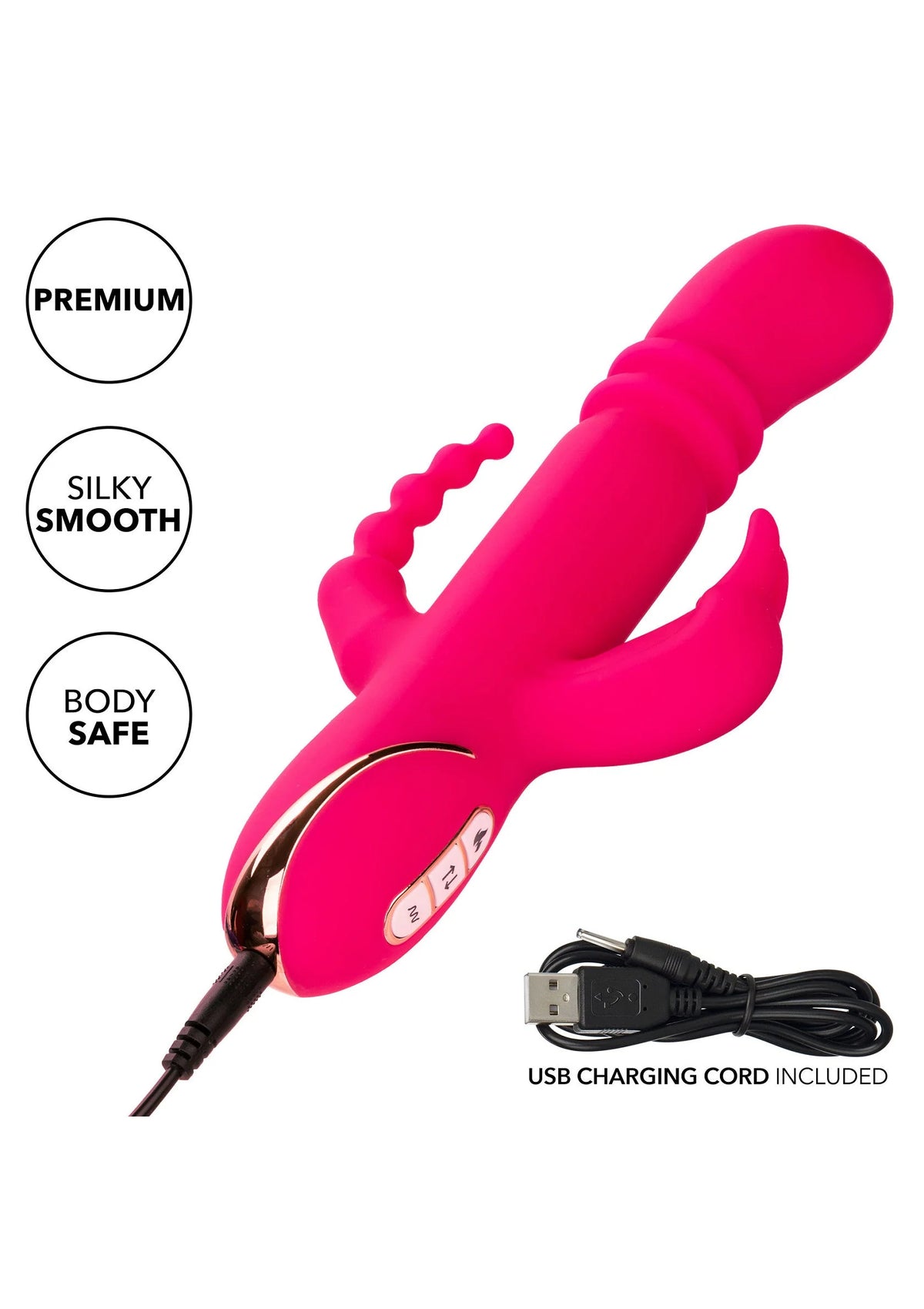 Bestel: Heated Silicone Triple Rabbit by CalExotics - bij Happytoys: de erotische sex webshop | liever Happy dan Easy ⭐⭐⭐⭐⭐