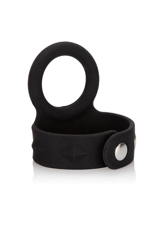 Bestel: Silicone Tri - Snap Scrotum Support Ring - Medium by CalExotics Rings - cockrings bij Happytoys.nl, happytoys.be, Happytoys.ae: erotische sex webshop | liever Happy dan Easy ⭐⭐⭐⭐⭐ - Default Title - 12716 - BLACK