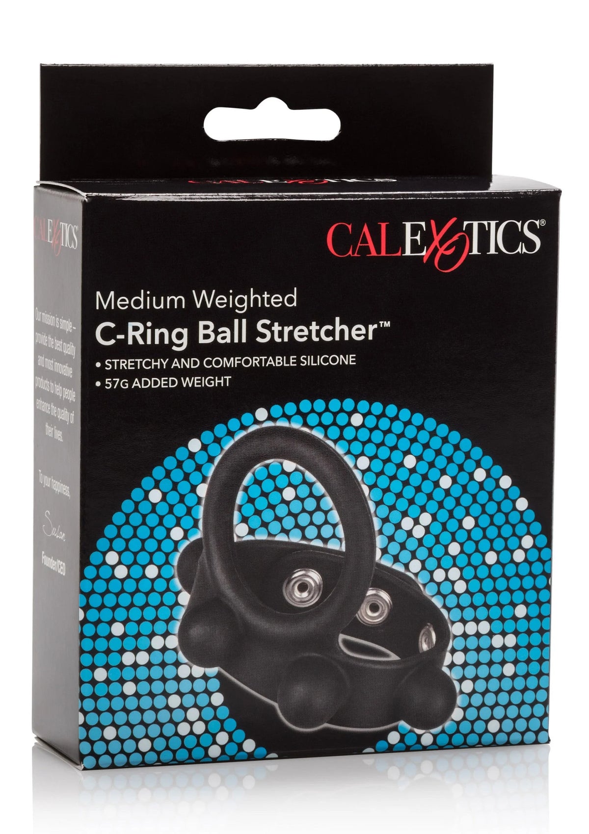 Bestel: Silicone Medium Weighted C - Ring Ball Stretcher by CalExotics - bij Happytoys.nl, happytoys.be, Happytoys.ae: erotische sex webshop | liever Happy dan Easy ⭐⭐⭐⭐⭐