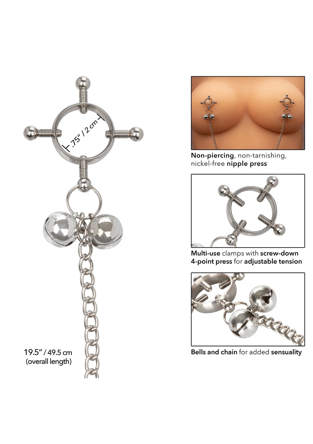 Bestel: 4 Point Nipple Press With Bells by CalExotics - bij Happytoys.nl, happytoys.be, Happytoys.ae: erotische sex webshop | liever Happy dan Easy ⭐⭐⭐⭐⭐