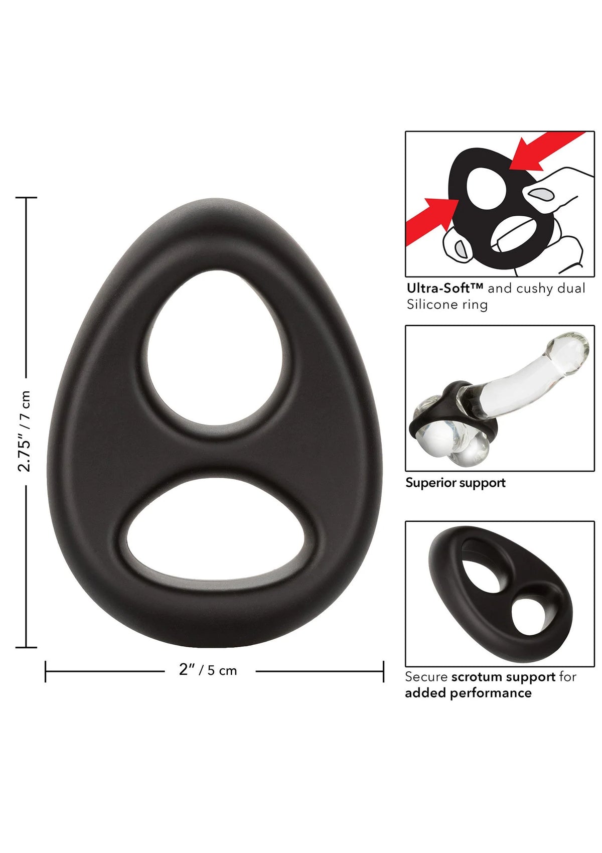 Bestel: Ultra - Soft Dual Ring Cock & Scrotum ring by CalExotics - bij Happytoys.nl, happytoys.be, Happytoys.ae: erotische sex webshop | liever Happy dan Easy ⭐⭐⭐⭐⭐