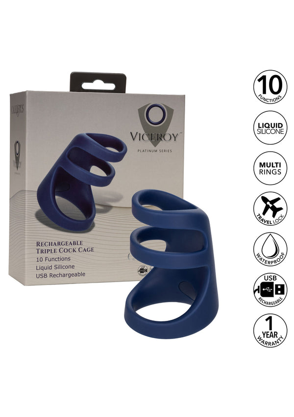 Bestel: Rechargeable Triple Cock Cage by CalExotics ViceRoy - bij Happytoys: de erotische sex webshop | liever Happy dan Easy ⭐⭐⭐⭐⭐