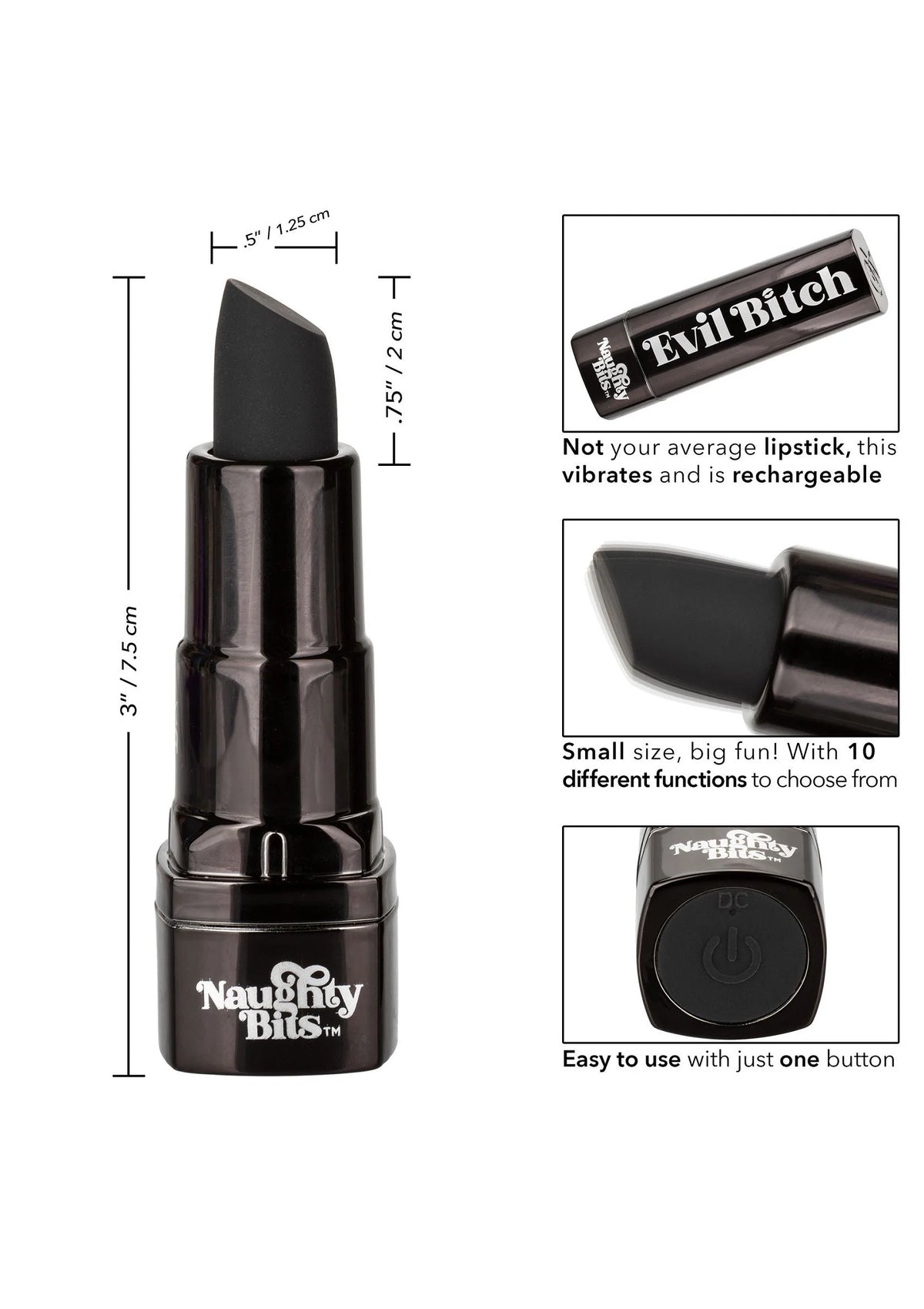 Bestel: Naughty Bits Evil Bitch Lipstick Vibrator by CalExotics - bij Happytoys.nl, happytoys.be, Happytoys.ae: erotische sex webshop | liever Happy dan Easy ⭐⭐⭐⭐⭐