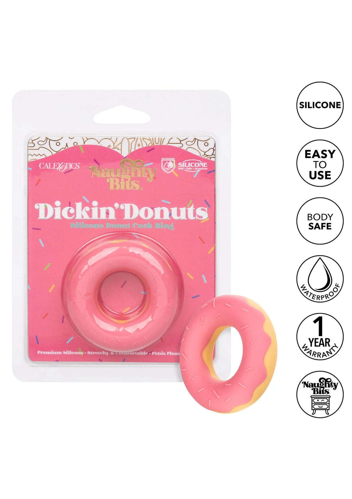 Bestel: Naughty Bits Dickin’ Donuts Silicone Donut Cock RIng by CalExotics - bij Happytoys.nl, happytoys.be, Happytoys.ae: erotische sex webshop | liever Happy dan Easy ⭐⭐⭐⭐⭐