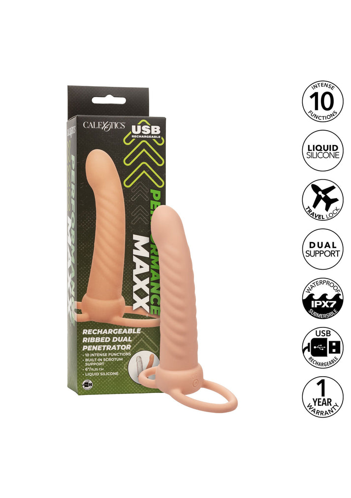 Bestel: Ribbed Dual Penetrator by CalExotics Performance Maxx - bij Happytoys: de erotische sex webshop | liever Happy dan Easy ⭐⭐⭐⭐⭐