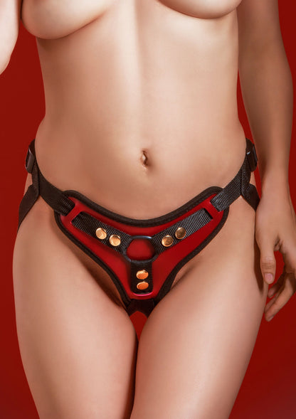 Bestel: Strap - On Harness by Taboom Bondage in Luxury - lingerie bij Happytoys.nl, happytoys.be, Happytoys.ae: erotische sex webshop | liever Happy dan Easy ⭐⭐⭐⭐⭐ - Rood - One Size - 17165 - RED