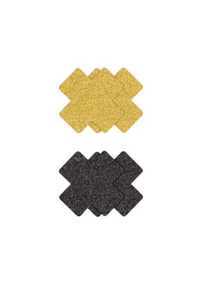 Bestel: Pasties Glitter Cross 2 Pair by NS Novelties - bij Happytoys.nl, happytoys.be, Happytoys.ae: erotische sex webshop | liever Happy dan Easy ⭐⭐⭐⭐⭐ - Zwart - 19169 - BLACK