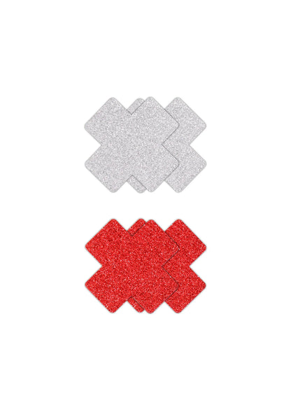 Bestel: Pasties Glitter Cross 2 Pair by NS Novelties - bij Happytoys.nl, happytoys.be, Happytoys.ae: erotische sex webshop | liever Happy dan Easy ⭐⭐⭐⭐⭐ - Rood - 19169 - RED