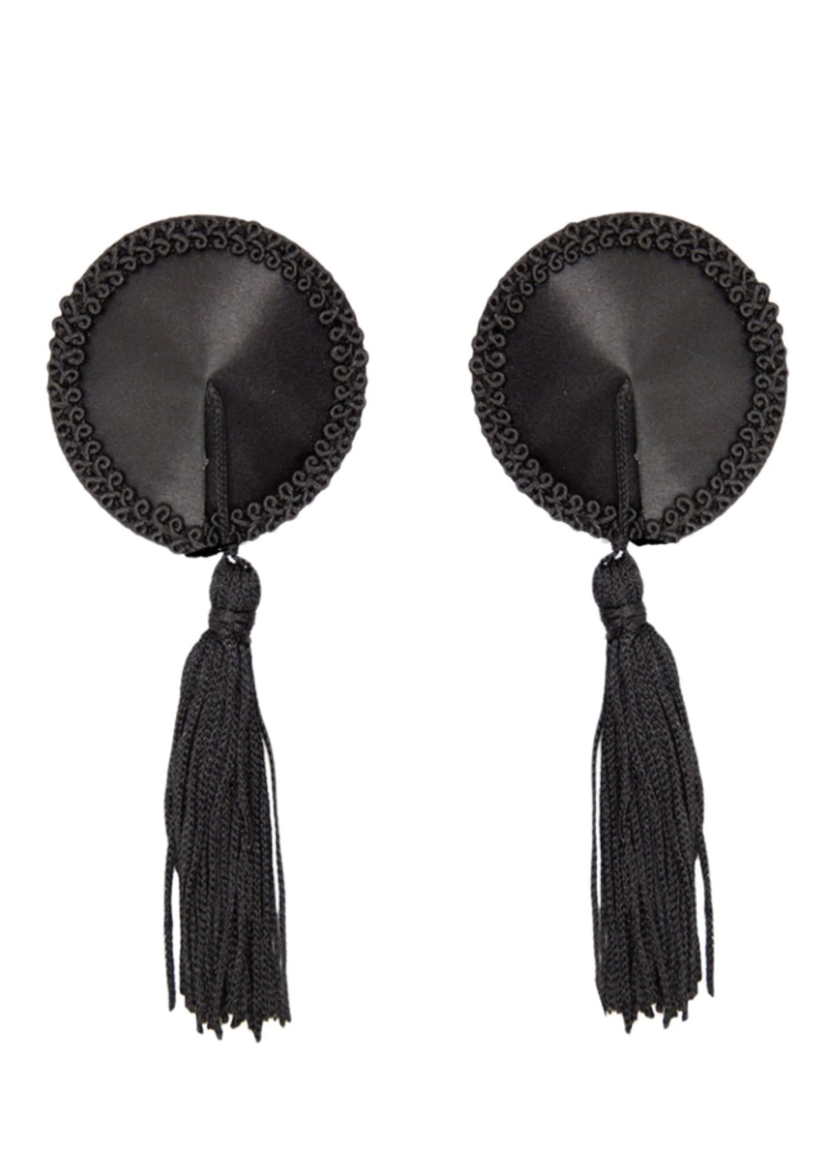 Bestel: Satin Nipple Covers with Tassel - bij Happytoys.nl, happytoys.be, Happytoys.ae: erotische sex webshop | liever Happy dan Easy ⭐⭐⭐⭐⭐ - Default Title - 70830 - BLACK - O/S