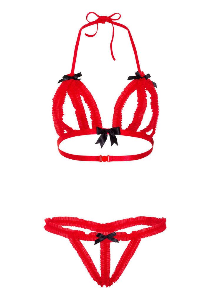 Bestel: Peek - a - boo Ruffle Bra & Panty by Daring Intimates - bij Happytoys: de erotische sex webshop | liever Happy dan Easy ⭐⭐⭐⭐⭐