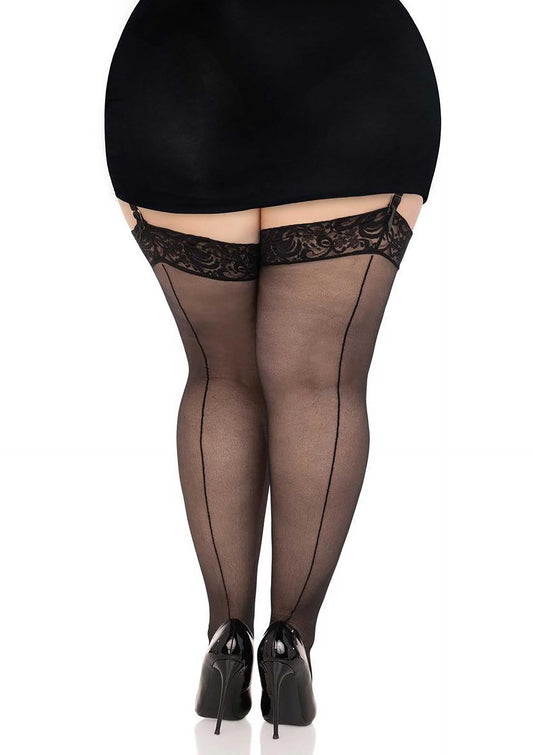 Bestel: Plus Sheer Backseam Stockings with Lace Top by Leg Avenue - bij Happytoys: de erotische sex webshop | liever Happy dan Easy ⭐⭐⭐⭐⭐