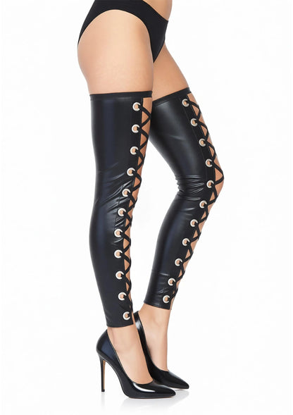 Bestel: Wetlook Footless Lace Up Thigh by Leg Avenue - bij Happytoys: de erotische sex webshop | liever Happy dan Easy ⭐⭐⭐⭐⭐