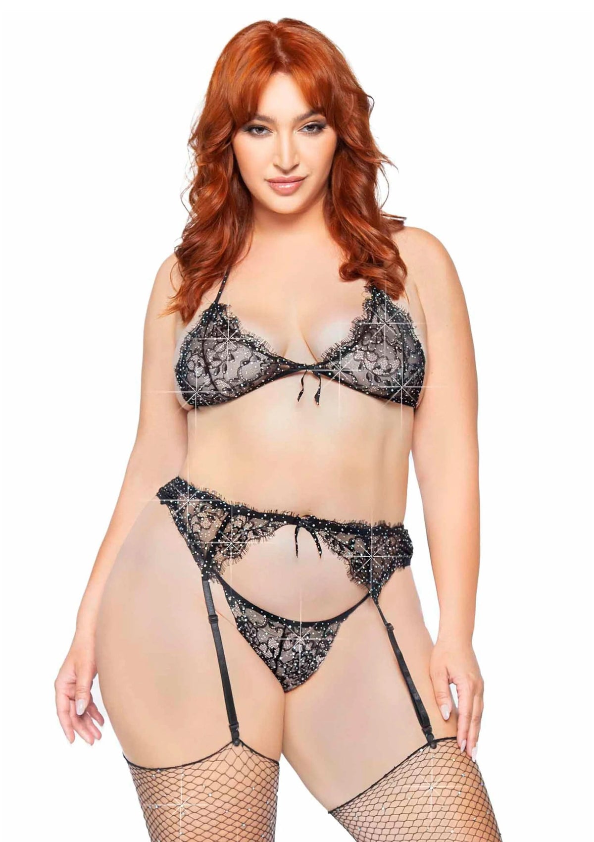 Bestel: Plus Lace Bra Top, String and Garter Belt by Leg Avenue - bij Happytoys: de erotische sex webshop | liever Happy dan Easy ⭐⭐⭐⭐⭐ - Default Title - 82028 - BLACK - 1X/2X