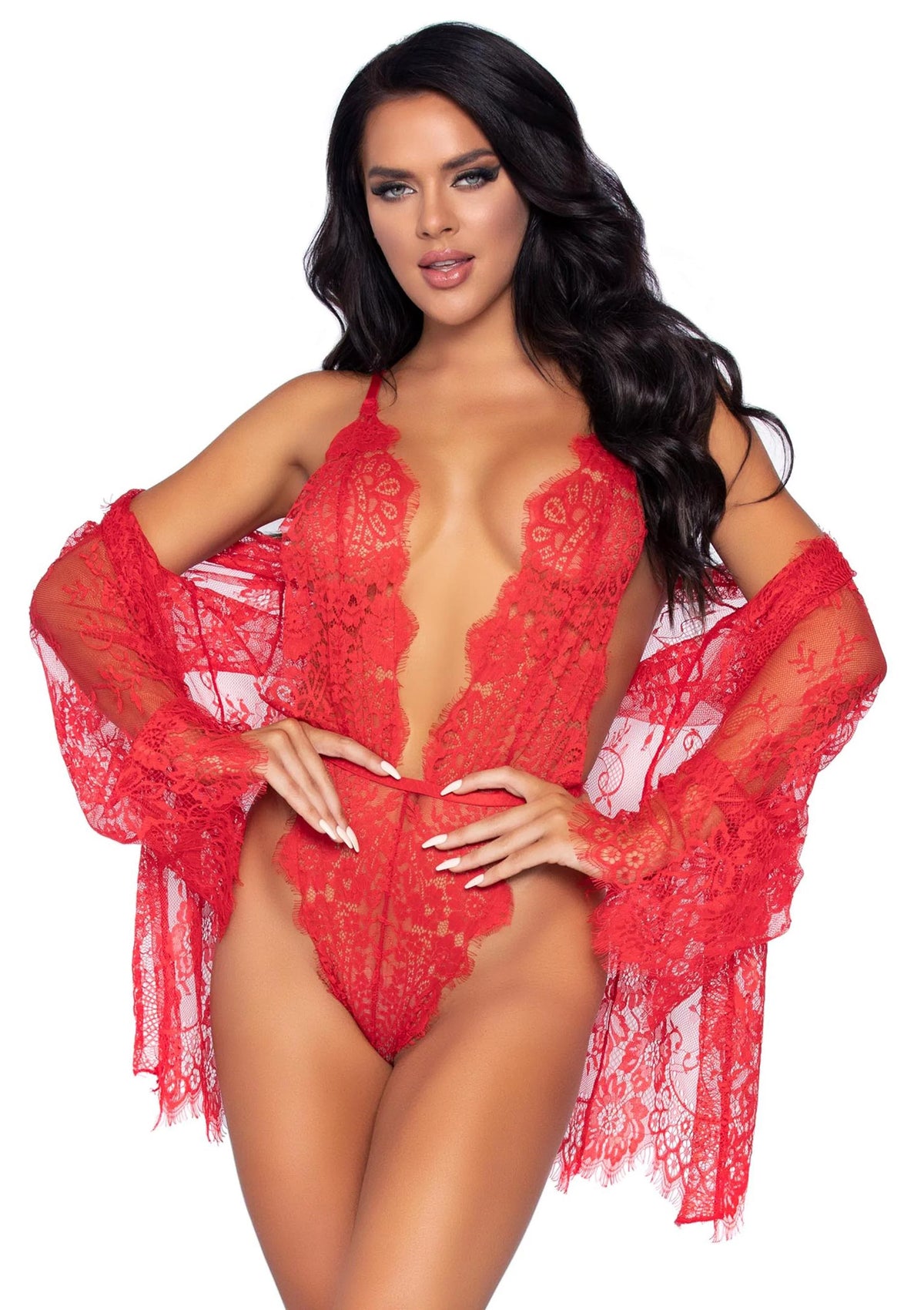 Bestel: Teddy with Cheeky Thong and Lace Robe by Leg Avenue - bij Happytoys: de erotische sex webshop | liever Happy dan Easy ⭐⭐⭐⭐⭐