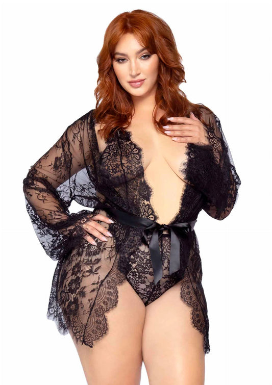 Bestel: Plus Teddy with Cheeky Thong and Lace Robe by Leg Avenue - bij Happytoys: de erotische sex webshop | liever Happy dan Easy ⭐⭐⭐⭐⭐ - Default Title - 82040 - BLACK - 1X/2X