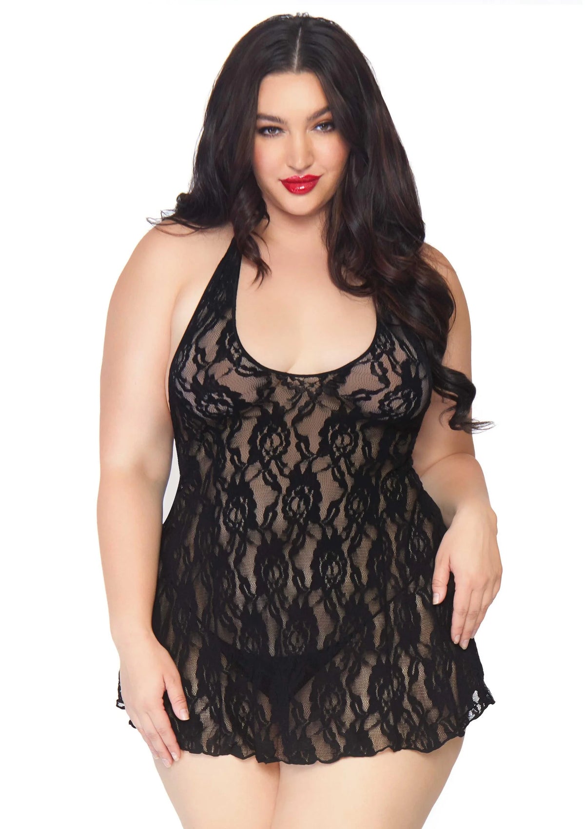 Bestel: Plus Halter Rose Lace Dress by Leg Avenue - bij Happytoys.nl, happytoys.be, Happytoys.ae: erotische sex webshop | liever Happy dan Easy ⭐⭐⭐⭐⭐ - Default Title - 82049 - BLACK - PLUS