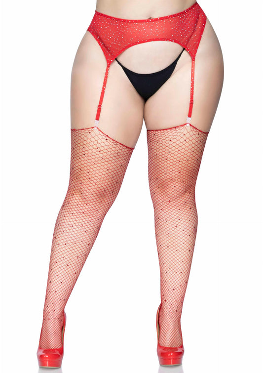 Bestel: Plus Rhinestone Fishnet Stockings Red by Leg Avenue - bij Happytoys: de erotische sex webshop | liever Happy dan Easy ⭐⭐⭐⭐⭐ - Default Title - 82089 - RED - 1X/2X