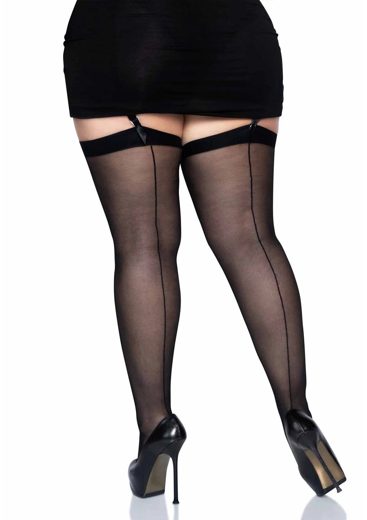 Bestel: Plus Sheer Backseam Stockings - bij Happytoys.nl, happytoys.be, Happytoys.ae: erotische sex webshop | liever Happy dan Easy ⭐⭐⭐⭐⭐ - Default Title - 85001 - BLACK - PLUS