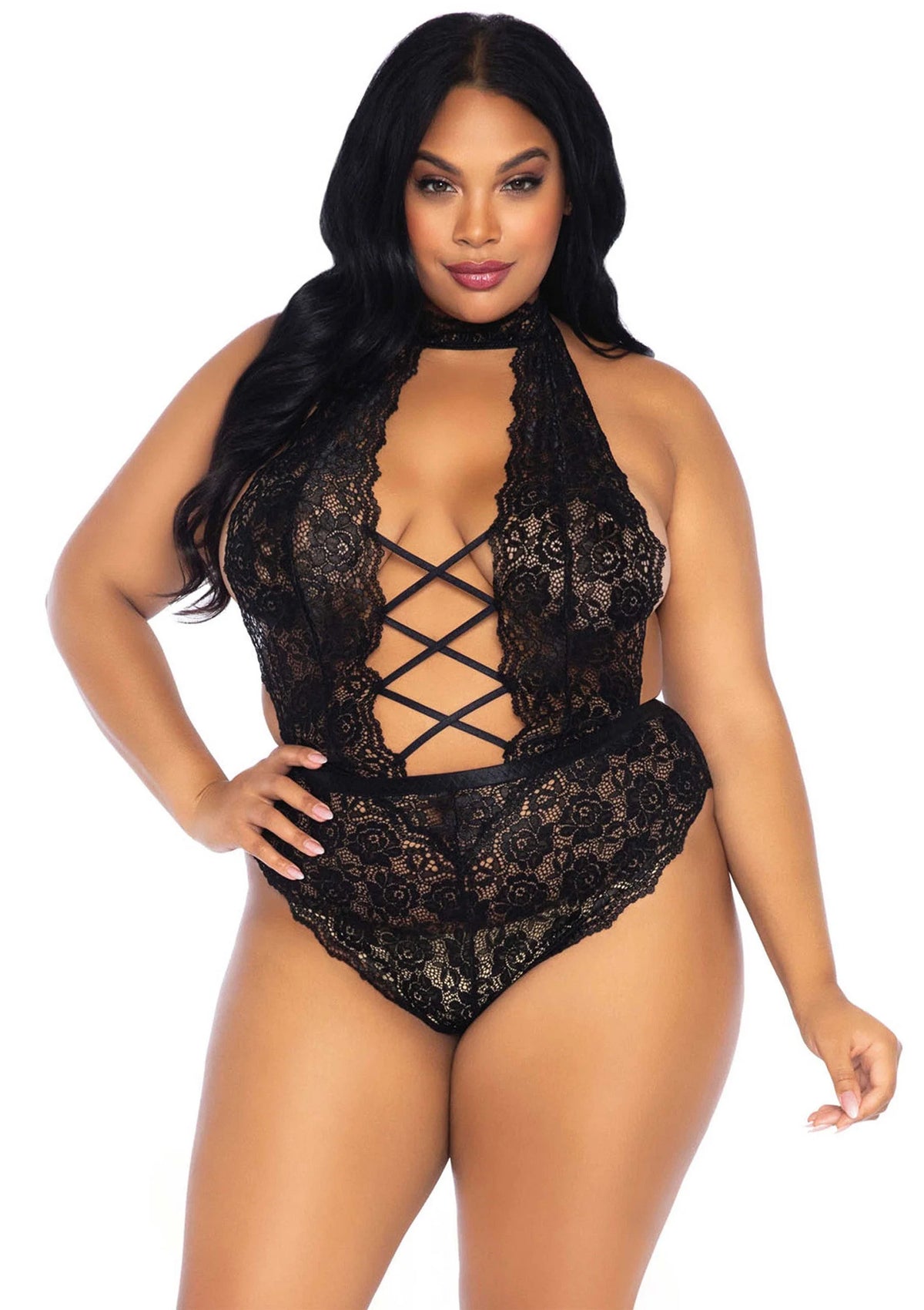Bestel: Plus High Neck Crotchless Teddy - bij Happytoys.nl, happytoys.be, Happytoys.ae: erotische sex webshop | liever Happy dan Easy ⭐⭐⭐⭐⭐ - Default Title - 86534 - BLACK - 1X/2X