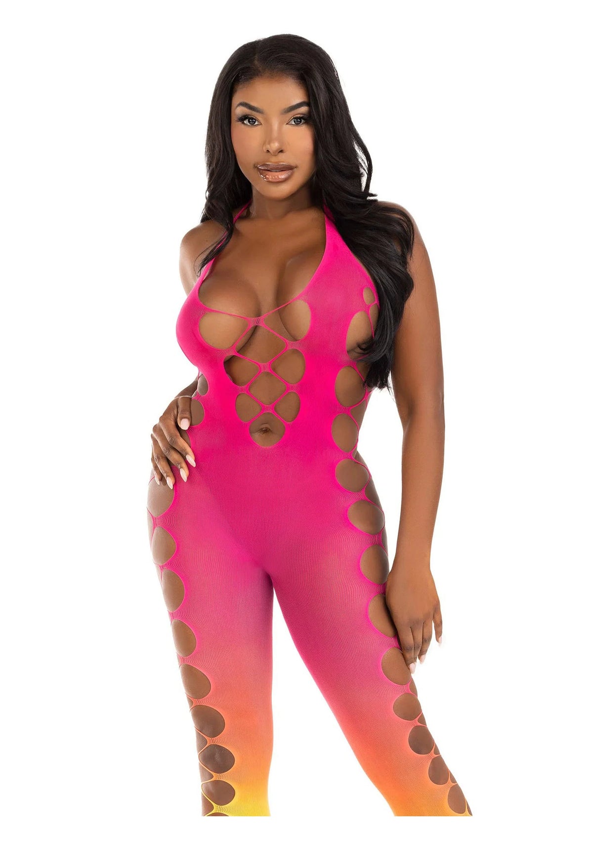 Bestel: Ombre Faux Lace Up Footless Bodystocking - bij Happytoys.nl, happytoys.be, Happytoys.ae: erotische sex webshop | liever Happy dan Easy ⭐⭐⭐⭐⭐ - Default Title - 86641 - PINK - O/S