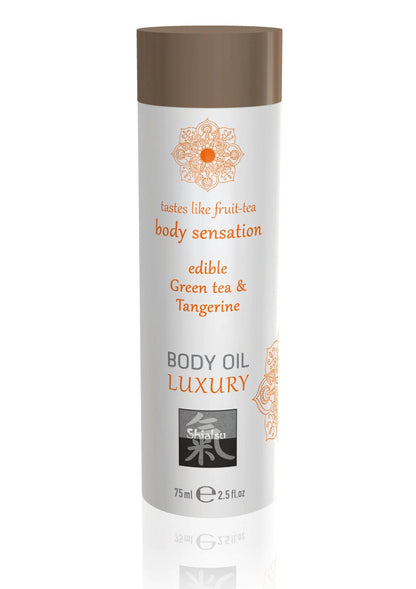 Bestel: Luxury Edible Body Oil 75 ml by Hot Shiatsu - Body Oil bij Happytoys.nl, happytoys.be, Happytoys.ae: erotische sex webshop | liever Happy dan Easy ⭐⭐⭐⭐⭐ - Green Tea - 90451 - GREENTEA - 75
