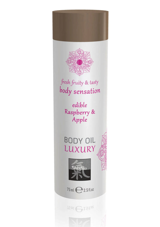 Bestel: Luxury Edible Body Oil 75 ml by Hot Shiatsu - Body Oil bij Happytoys.nl, happytoys.be, Happytoys.ae: erotische sex webshop | liever Happy dan Easy ⭐⭐⭐⭐⭐ - Raspberry - 90451 - RASPBERRY - 75