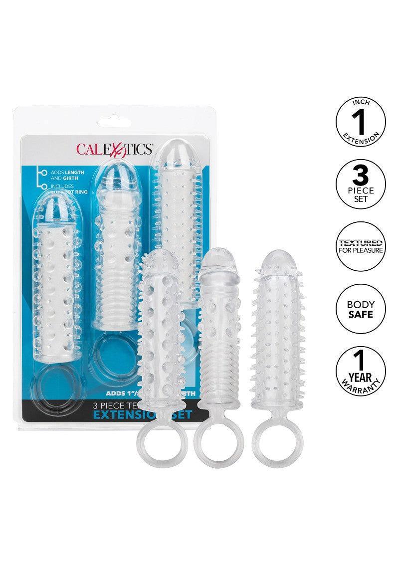 3 Piece Textured Extension Set by CalExotics - Happytoys Sexshop: Toys for Feeling Happy & Easy 😊 - Discreet geleverd
