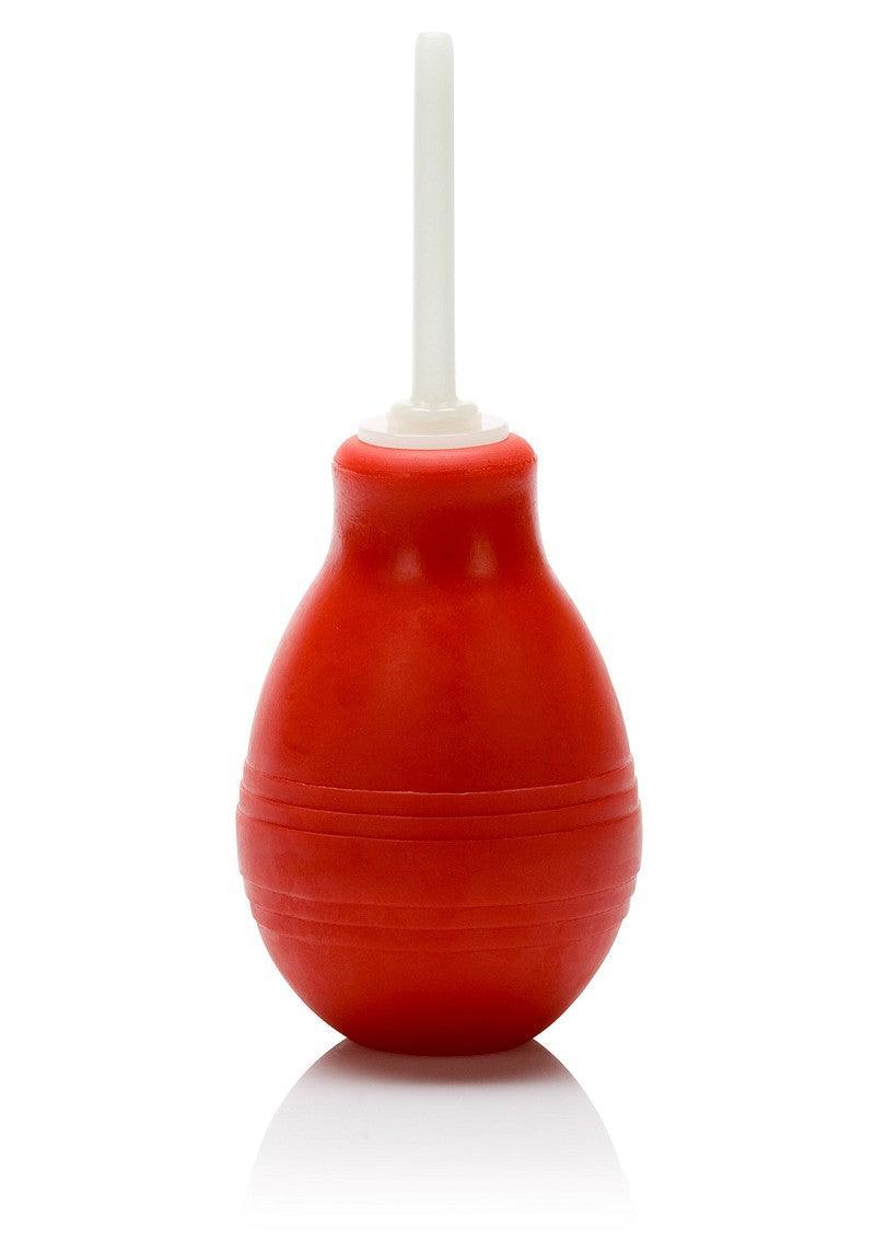 red anal douche with white nozzle for intimate cleansing on white background