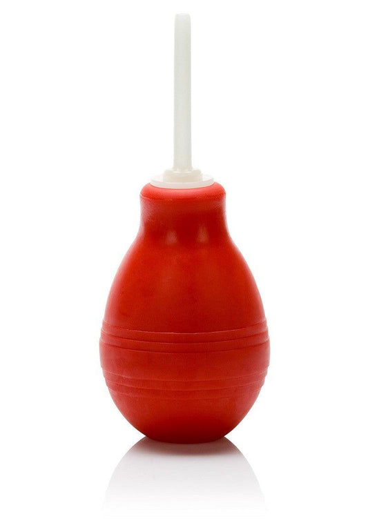 red anal douche with white nozzle for intimate cleansing on white background