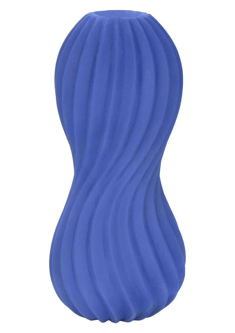 Blue CalExotics Apollo Dual Stroker with textured, wave-like surface for enhanced pleasure