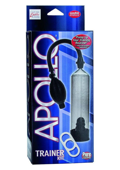 CalExotics Apollo Trainer Kit penis pump with black bulb and clear cylinder packaging