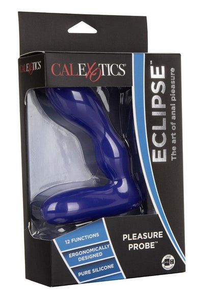 CalExotics Eclipse Pleasure Probe anal vibrator in blue, ergonomic silicone, 12 functions, USB rechargeable
