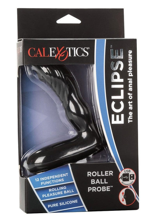 CalExotics Eclipse Roller Ball Probe anal vibrator in black silicone with 12 functions and USB rechargeable